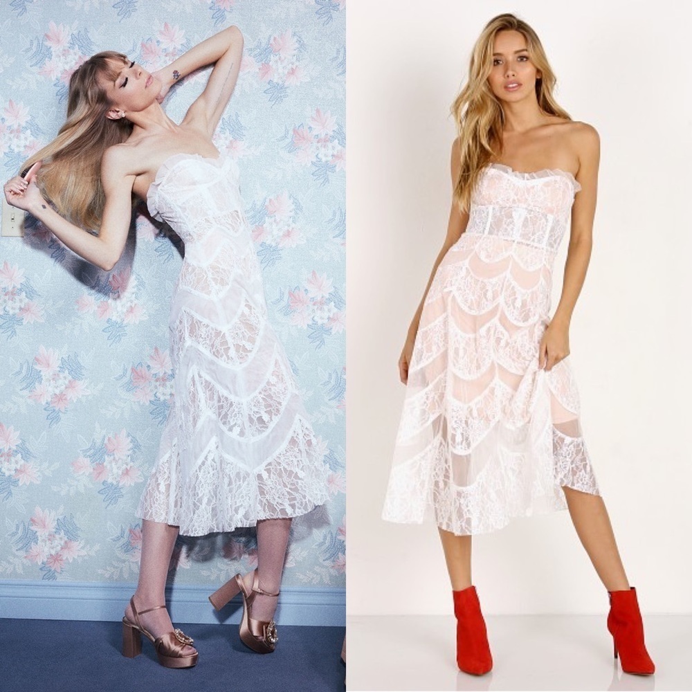 For Love & Lemons X Jamie King La Bella Midi Dress White Lace